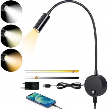 Lampička NASTĚNNÁ LAMPIČKA NA ČTENÍ ČERNÁ FLEXIBILNÍ S NASTAVITELNOU TEPLOTOU SVĚTLA