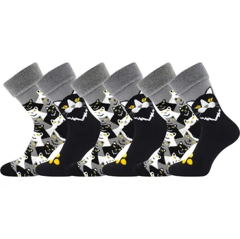 Dámské ponožky LONKA LÍZA / Dámské ponožky celofroté, s kočkami - černá 35-38