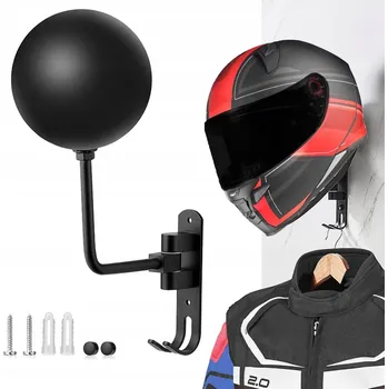 Věšák OTOČNÝ DRŽÁK VĚŠÁK NA PŘILBU MOTOCYKLOVOU CYKLISTICKOU ČERNÝ KULOVÝ