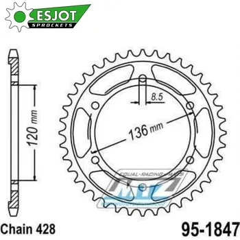 Řetězová sada pro motocykl Rozeta ocelová (převodník) 1847-57zubů ESJOT 50-15032-57 - Yamaha FZR250 Genesis + FZR400RR EXUP + SRX400 + SRX600 + TDR125 + TZR80R + TZR125R + XT250 YAMAHA FZR 400 1990-1995