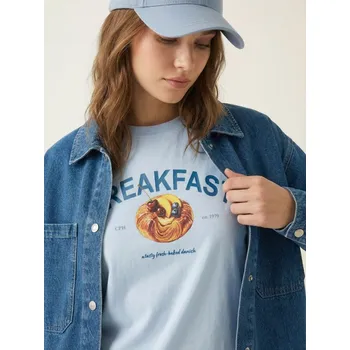 Dámské tričko Sinsay - Bavlněná košilka s potiskem - modrá - 139HA-05X - 139HA-05X-M