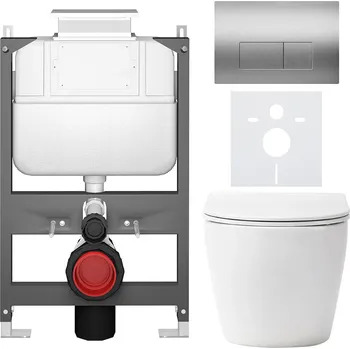 Toaletní stolek CERANO - Kompletní podomítkový WC set Verde - bílá lesklá - WC tlačítko Prime/modulo, stříbrná - ovládání shora - předstěnová/sádrokarton instalace - 51x35 cm