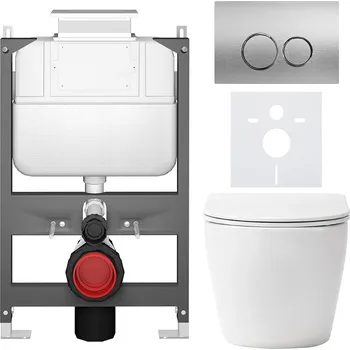 Toaletní stolek CERANO - Kompletní podomítkový WC set Verde - bílá matná - WC tlačítko Prime/Duoalo, stříbrná - ovládání shora - předstěnová/sádrokarton instalace - 51x35 cm