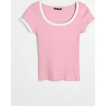 Sinsay - Zkrácené tričko z žebrovaného úpletu - pastelová růžová - 066HB-03X - 066HB-03X-S