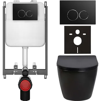 Toaletní stolek CERANO - Kompletní podomítkový WC set Verde - černá lesklá- WC tlačítko Prime/Duoalo, černá - pro zazdění - 51x35 cm