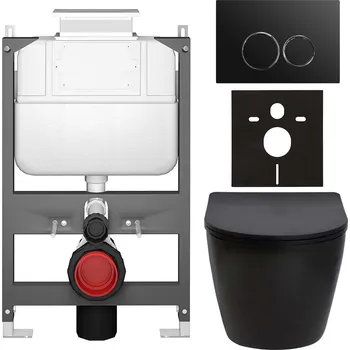 Toaletní stolek CERANO - Kompletní podomítkový WC set Verde - černá matná - WC tlačítko Prime/Duoalo, černá - ovládání shora - předstěnová/sádrokarton instalace - 51x35 cm