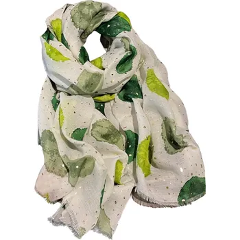 Dámské spodní prádlo KAMEA dámská šála 180x90 bílá zelené skvrny metalické částečky viskóza