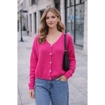 Dámský svetr Dámský kardigan svetr růžový baby alpaka měkký italský Uni