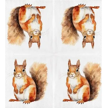 Papírový ubrousek Ubrousky WATERCOLOR FOREST, lesní zvěř - veverka, 33x33cm|Esschert Design