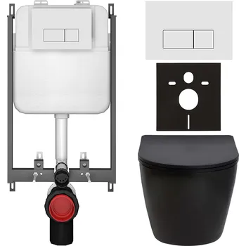 Toaletní stolek CERANO - Kompletní podomítkový WC set Verde - černá matná - WC tlačítko Prime/Modulo, bílá - pro zazdění - 51x35 cm