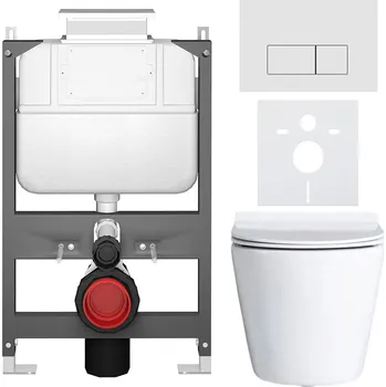 Toaletní stolek CERANO - Kompletní podomítkový WC set Norbi - bílá lesklá - WC tlačítko Prime/Modulo, bílá - ovládání shora - předstěnová/sádrokarton instalace - 51x35 cm