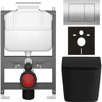 Toaletní stolek CERANO - Kompletní podomítkový WC set Forte - černá matná - WC tlačítko Prime/Maxio, stříbrná - ovládání shora - předstěnová/sádrokarton instalace - 51x35 cm
