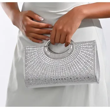Kabelka B-TOP Elegantní stříbrná kabelka s krystaly a kovovým madlem