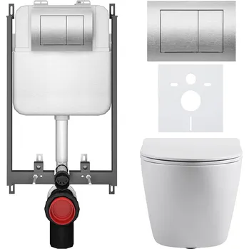 Toaletní stolek CERANO - Kompletní podomítkový WC set Cesso - bílá lesklá - WC tlačítko Prime/Maxio, stříbrná - pro zazdění - 51x35 cm