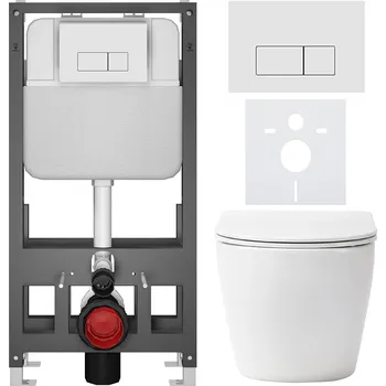 Toaletní stolek CERANO - Kompletní podomítkový WC set Verde - bílá matná - WC tlačítko Prime/Modulo, bílá - volně stojící - předstěnová/sádrokarton instalace - 51x35 cm