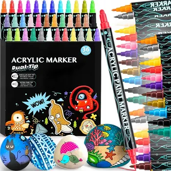 36 AKRYLOVÝCH FIXY FIXY NA MALOVÁNÍ KAMENÍ, ODĚVŮ, SKLA A BOT