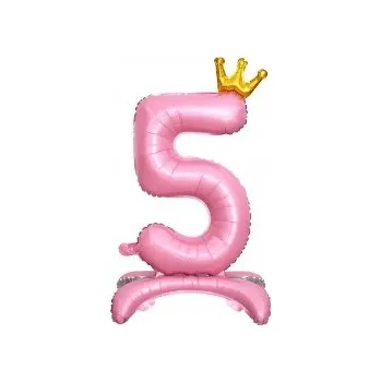 Balónek Fóliový balónek stojící číslice 5 růžová s korunou, 86 cm (34 palců)