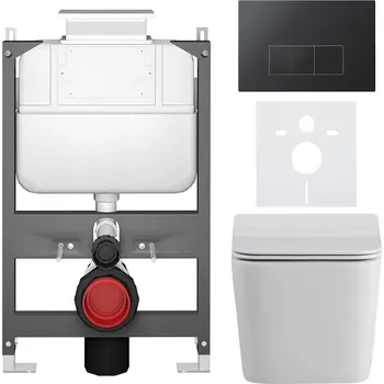 Toaletní stolek CERANO - Kompletní podomítkový WC set Forte - bílá lesklá - WC tlačítko Prime/Modulo, černá - ovládání shora - předstěnová/sádrokarton instalace - 51x35 cm