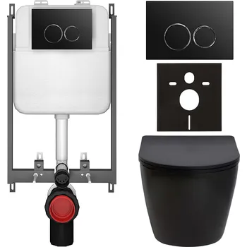 Toaletní stolek CERANO - Kompletní podomítkový WC set Verde - černá matná - WC tlačítko Prime/Duoalo, černá - pro zazdění - 51x35 cm