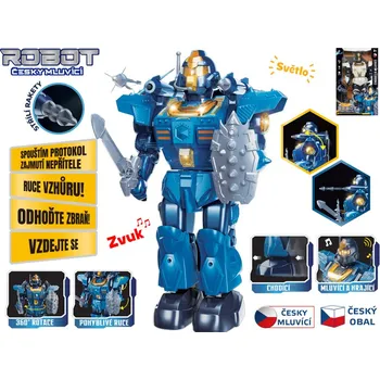 Robot Robot 33 cm na baterie česky mluvící chodící s doplňky, světlem a zvukem - mix barev (modrá, bílá)
