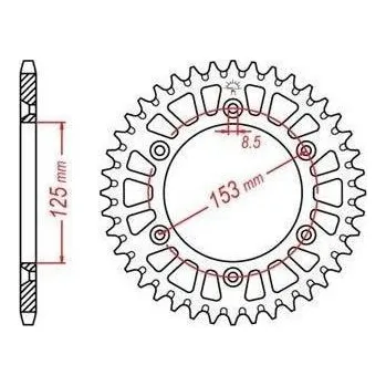 Řetězová sada pro motocykl duralová rozeta pro sekundární řetězy typu 520, JT - Anglie (42 zubů) JTA210.42