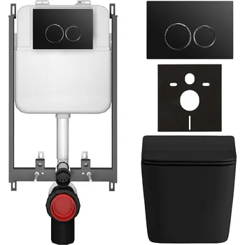 Toaletní stolek CERANO - Kompletní podomítkový WC set Forte - černá matná - WC tlačítko Prime/Duoalo, černá - pro zazdění - 51x35 cm