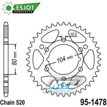 Řetězová sada pro motocykl Rozeta ocelová (převodník) 1478-43zubů ESJOT 50-32090-43 - Kawasaki GPZ400+GPZ550 Unitrack + ZX6R Ninja+ZX7R+ZX10R + ZX1000 Ninja + Polaris 250 Big Boss+250 Trail Blazer+250 Trail Boss 250 Scrambler+3 POLARIS Trail Boss 250 4x4 1987-1992
