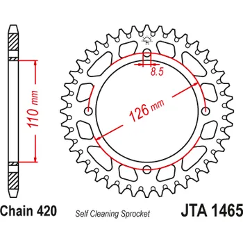 Řetězová sada pro motocykl Hliníková řetězová rozeta JT JTA 1465-47BLK 47 zubů, 420 černá SUZUKI RM 65 2003-2005