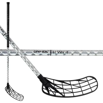 Míčový sport Unihoc Unilite Carbskin Titan 29 Classic Silver vel. 96cm (= 106cm) levá kulatá (levá ruka dole)