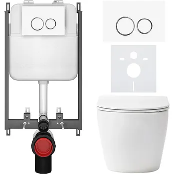 Toaletní stolek CERANO - Kompletní podomítkový WC set Verde - bílá matná - WC tlačítko Prime/Duoalo, bílá - pro zazdění - 51x35 cm