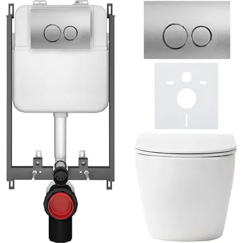 Toaletní stolek CERANO - Kompletní podomítkový WC set Verde - bílá matná - WC tlačítko Prime/Duoalo, stříbrná - pro zazdění - 51x35 cm