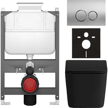 Toaletní stolek CERANO - Kompletní podomítkový WC set Forte - černá matná - WC tlačítko Prime/Duoalo, stříbrná - ovládání shora - předstěnová/sádrokarton instalace - 51x35 cm