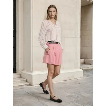 Dámské kraťasy Sinsay - Viskózové šortky se záhyby a páskem - sytě růžová - 172HC-42X - 172HC-42X-S