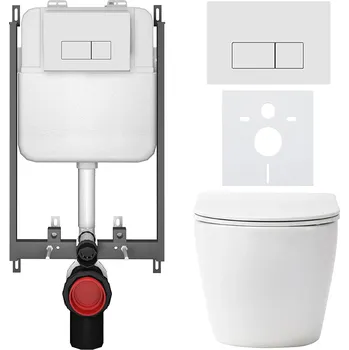 Toaletní stolek CERANO - Kompletní podomítkový WC set Verde - bílá matná - WC tlačítko Prime/Modulo, bílá - pro zazdění - 51x35 cm