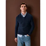 Sinsay - Bavlněný svetr s výstřihem do V - námořnická modrá - 250HR-59X - 250HR-59X-L
