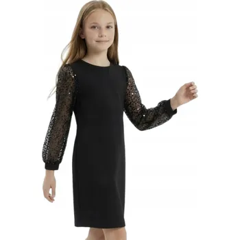 Dámské šaty Šaty černé elegantní s flitrovými rukávy Vivienne, velikost 164/170