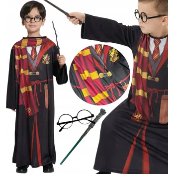 Karnevalový kostým Kostým HARRY POTTER Kostým KOUZELNÍK + Příslušenství HŮLKA BRÝLE 120-130