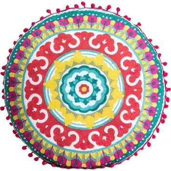 Polštář Polštář CONSUELA s barevným květinovým vzorem a bambulkami 45 cm HOMLA