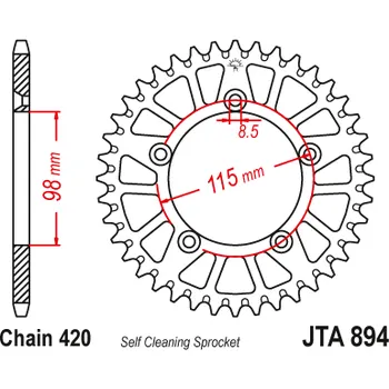 Řetězová sada pro motocykl Hliníková řetězová rozeta JT JTA 894-50ORG 50 zubů, 420 oranžová KTM SX 65 2003-2011