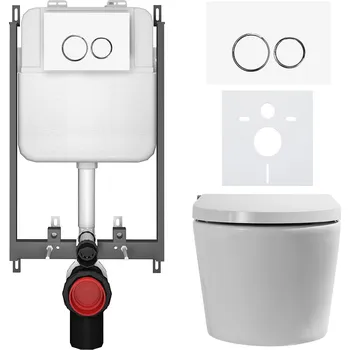 Toaletní stolek CERANO - WC závěsné s integrovaným elektronickým bidetem Cronus Pro, Vortex Rimless 180° + UF sedátko - bílá lesklá - WC tlačítko Prime/Duoalo, bílá - pro zazdění - 59,3x38,4 cm