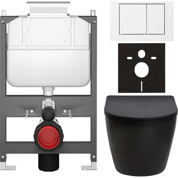 Toaletní stolek CERANO - Kompletní podomítkový WC set Verde - černá matná - WC tlačítko Prime/Maxio, bílá - ovládání shora - předstěnová/sádrokarton instalace - 51x35 cm