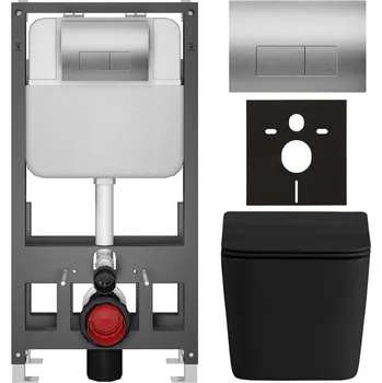 Toaletní stolek CERANO - Kompletní podomítkový WC set Forte - černá matná - WC tlačítko Prime/modulo, stříbrná - volně stojící - předstěnová/sádrokarton instalace - 51x35 cm