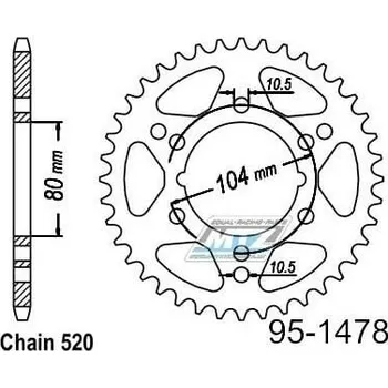 Řetězová sada pro motocykl Rozeta ocelová (převodník) 1478-42zubů ESJOT 50-32090-42 - Kawasaki GPZ400+GPZ550 Unitrack + ZX6R Ninja+ZX7R+ZX10R + ZX1000 Ninja + Polaris 250 Big Boss+250 Trail Blazer+250 Trail Boss 250 Scrambler+3 POLARIS Trail Boss 250 4x4 1987-1992