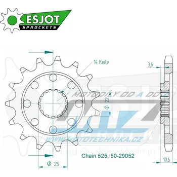 Řetězová sada pro motocykl Kolečko řetězové (pastorek) 29052-14zubů ESJOT 50-29052-14S - MV Agusta 1000F4 R / 13-19 + 1090 Brutale / 13-18 + 920 Brutale / 11-12 50-29052-14