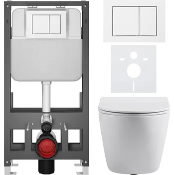 Toaletní stolek CERANO - Kompletní podomítkový WC set Cesso - bílá lesklá - WC tlačítko Prime/Maxio, bílá - volně stojící - předstěnová/sádrokarton instalace - 51x35 cm