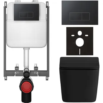 Toaletní stolek CERANO - Kompletní podomítkový WC set Forte - černá matná - WC tlačítko Prime/Modulo, černá - pro zazdění - 51x35 cm