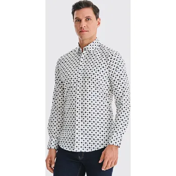 Pánská košile Bílá pánská košile s modrým geometrickým vzorem Pako Lorente vel 3XL