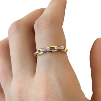 Prsten Luxusní dámský prstýnek 0,4 cm Moderní řetězový design Osázený dekoračními kamínky Elegantní šperk pro každodenní nošení i slavnostní příležitosti zlato-stříbrná
