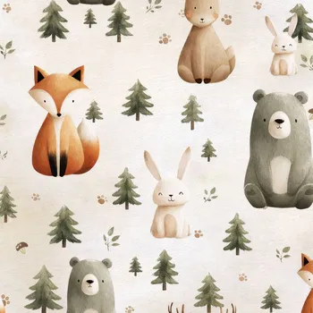 Bavlna premium NELA malovaná zvířátka Beige