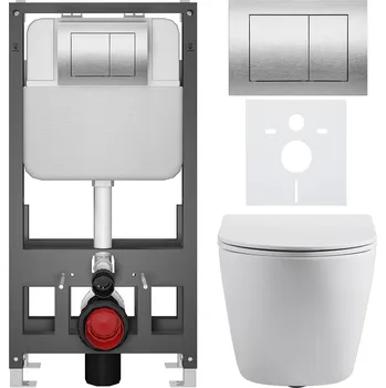 Toaletní stolek CERANO - Kompletní podomítkový WC set Cesso - bílá matná - WC tlačítko Prime/Maxio, stříbrná - volně stojící - předstěnová/sádrokarton instalace - 51x35 cm